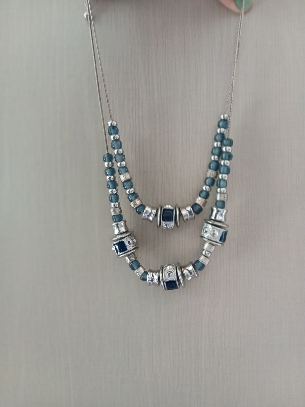 Chico's Silver-Tone Necklace with Deep Blue Beads
